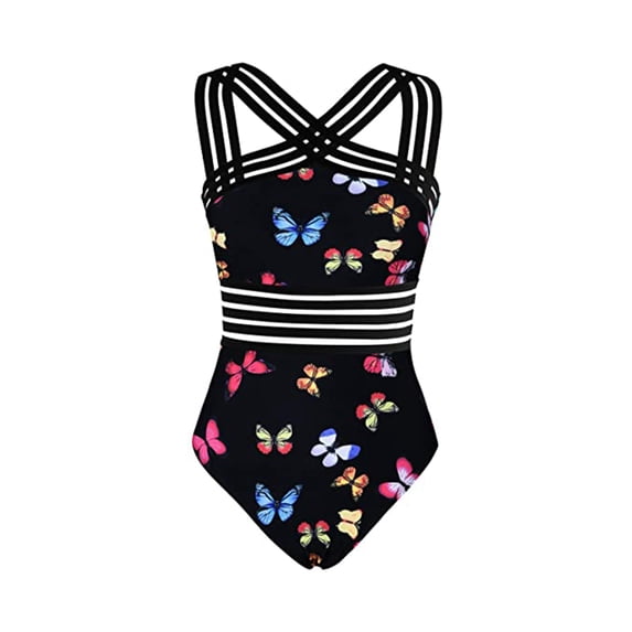 Seyurigaoka Women’s Butterfly/Plant Print Backless High-waist Slim Fit Swimsuit