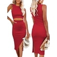 thumbnail image 1 of Seyurigaoka Women’s Casual Sleeveless Mid-length Dress Fashion Solid Color Hollow High Waist Skinny Dress, 1 of 5