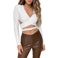 thumbnail image 1 of Seyurigaoka Women's Cross Wrap Crop Tops Ruched Long Sleeve Cut Out T-Shirts, 1 of 6