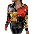 thumbnail image 1 of Seyurigaoka Women's Elegant Blouse Shirts Letter/Chain/Leopard/Floral Print Long Sleeve Lapel Button Down Tees Shirts for Spring Autumn, 1 of 7
