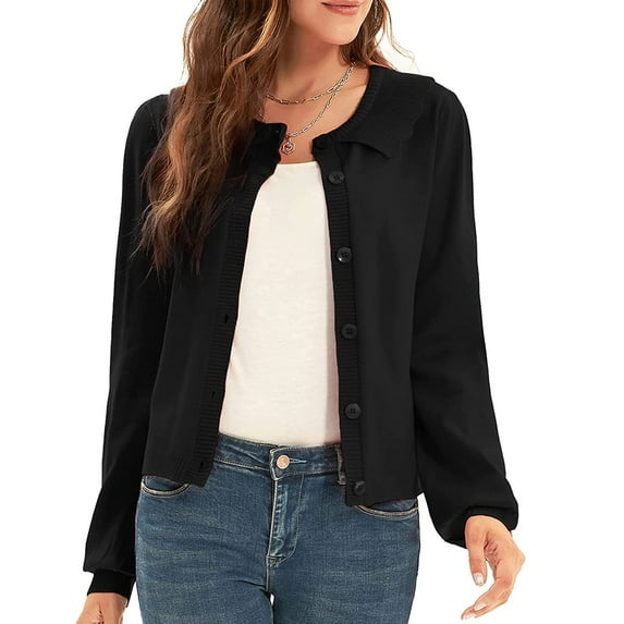 Seyurigaoka Women’s Juniors Casual Fashion Solid Color Round Neck Long Sleeve Knitted Coat
