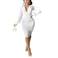 thumbnail image 1 of Seyurigaoka Women's Sexy Ruched Bodycon Dress, Plus Sized Deep V-Neck Long Sleeve Cocktail Dress, 1 of 5