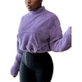 thumbnail image 1 of Seyurigaoka Women's Sherpa Plush Short Sweatshirts Solid Color Long Sleeve Stand Collar Drawstring Hem Pullover Tops with Pocket, 1 of 7