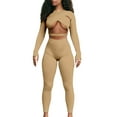 thumbnail image 1 of Seyurigaoka Women’s Solid Color Hollow Long Sleeve Tops + Tight Trousers Suit, 1 of 7