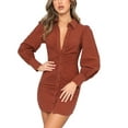 thumbnail image 1 of Seyurigaoka Women’s Solid Color Lapel Pleated Button Long Sleeve Skinny Dress, 1 of 6