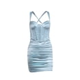 thumbnail image 1 of Seyurigaoka Women's Summer Sexy Mini Bodycon Dress Solid Color Pleated Lace Corset Sleeveless Wrap Hip Dress, 1 of 9