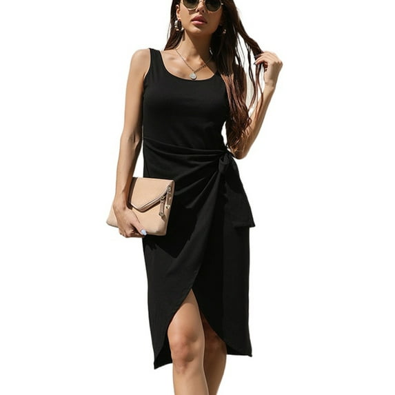 Seyurigaoka Women's Summer Straps Pleated Undershirt Dress Vintage Sleeveless Irregular Hem Slim Fit Dress