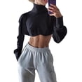 thumbnail image 1 of Seyurigaoka Women's Turtleneck Long Sleeve Solid Color Irregular Hem Crop Tops, 1 of 9