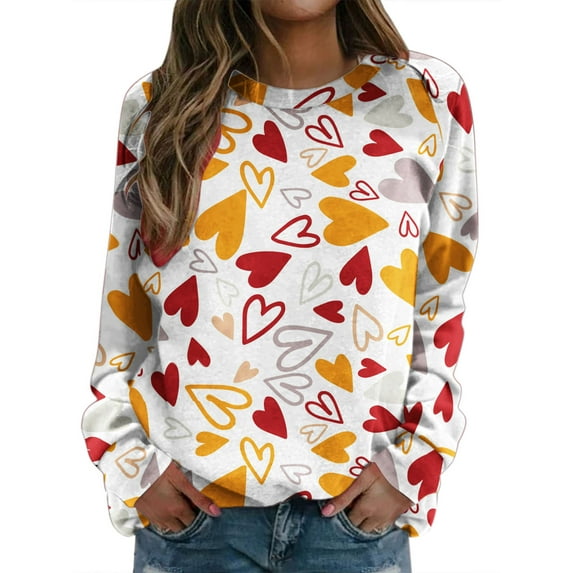 Seyurigaoka Women's Valentine's Pullover, Long Sleeve Round Neck Heart Letter Pattern Sweatshirt
