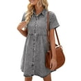 thumbnail image 1 of Seyurigaoka Womens Juniors Summer Denim Dress Casual Lapel Button Down Short Sleeves Ruffle Tiered Baby Doll Dress Short Jean Dress, 1 of 9