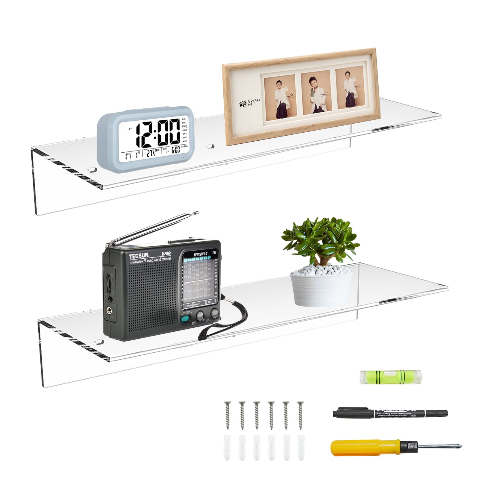 Sezanrpt 17 Inches Acrylic Shelves, Wall Mounted Shelves for Bedroom