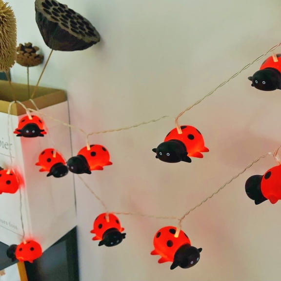 Sezrgiu Ladybug Night Light Battery Operated Indoor Boys Girls Bedroom Red Decoration-10LED Lights