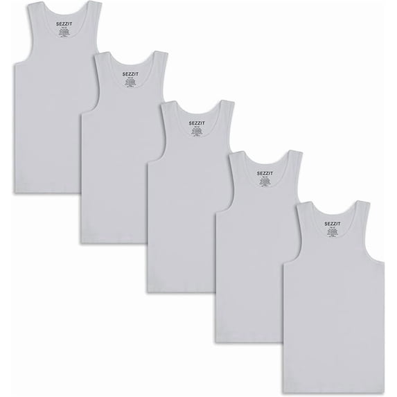Sezzit 5 Pack Boys Ribbed Tank Tops, Tag-Free Soft Cotton Blend Undershirts for Boys, Five Breathable Sleeveless Shirts