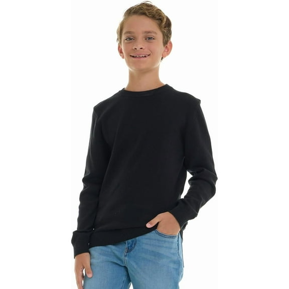 Sezzit Boys 100% Cotton Crewneck Sweater Soft Knit Pullover for Fall and Winter Long Sleeve Warm Knit - Black - Size 5/6