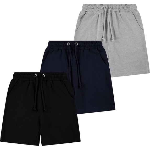 Sezzit Boys’ 3-Pack French Terry Cotton Shorts – Activewear Shorts with Drawstring Waist & Pockets