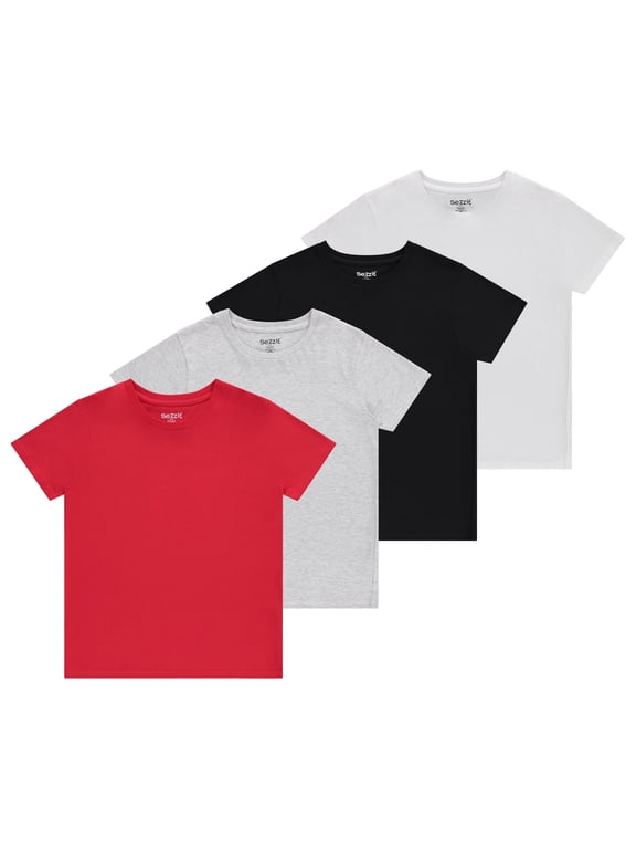 Boys 4-Pack Solid Color T-Shirts - Sizes 4-18 Tee Shirts - Essential Wardrobe for Active Boys