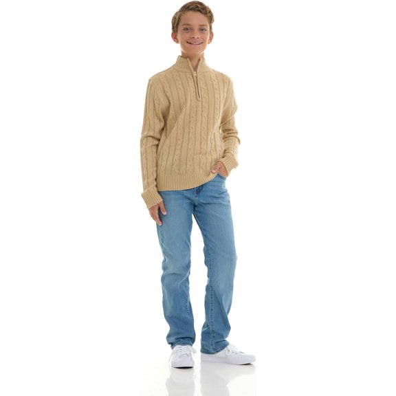 Sezzit Boys Quarter Zip Cable Knit Sweater – Warm Pullover for School, Holidays, Fall & Winter
