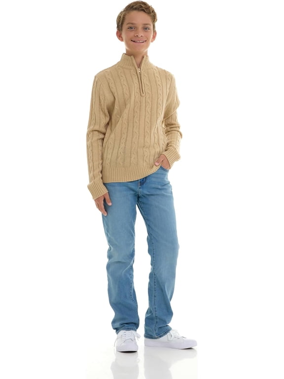Boys Quarter Zip Cable Knit Sweater – Warm Pullover for School, Holidays, Fall & Winter