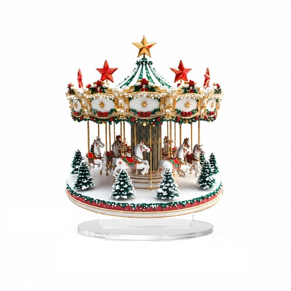 Sfaro 2D Acrylic Christmas Carousel Standee with Green Tree Canopy