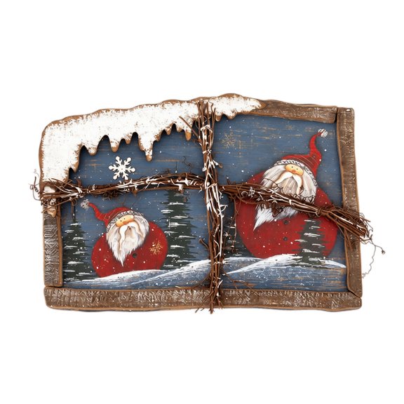 Sfaro Lighted Wooden Santa Christmas Wall Decor with Rustic Frame