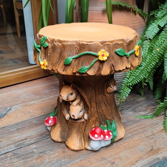 Sfirey 12.6" Resin Rabbit Garden Stool, Round Tree Stump Accent Chair for Patio and Indoor