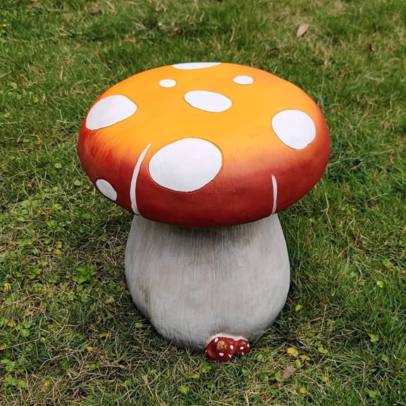 Sfirey 13.4" Oversized Mushroom Stool and Garden Stool, Resin Decorative Garden Seat for Lawn & Patio, Concrete-Look Mushroom Seat