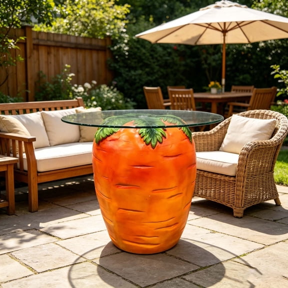 Sfirey 16" Carrot Shaped Resin Side Table with Glass Top, 1-Pack Novelty End Table