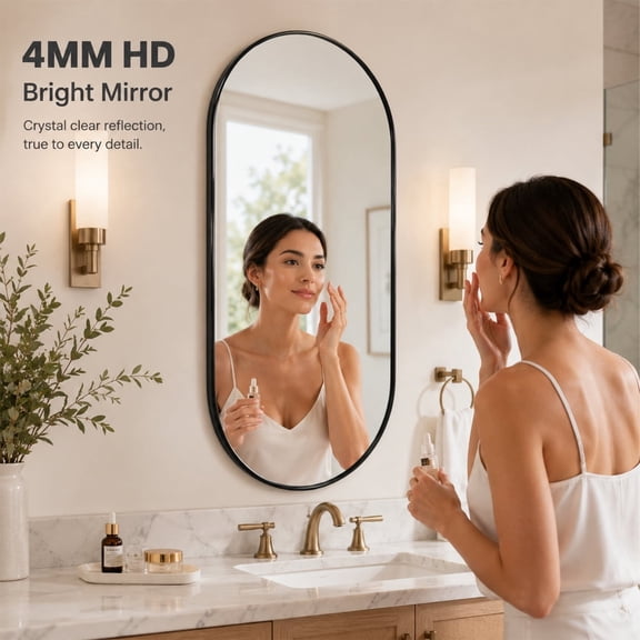 Sfirey 16x36 Inch Black PVC Frame Mirror Wall Mounted Rectangle Vanity Mirror