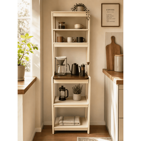 Sfirey 23.62" 5-Tier Kitchen Bakers Rack, Microwave Stand with Storage & Coffee Bar, White