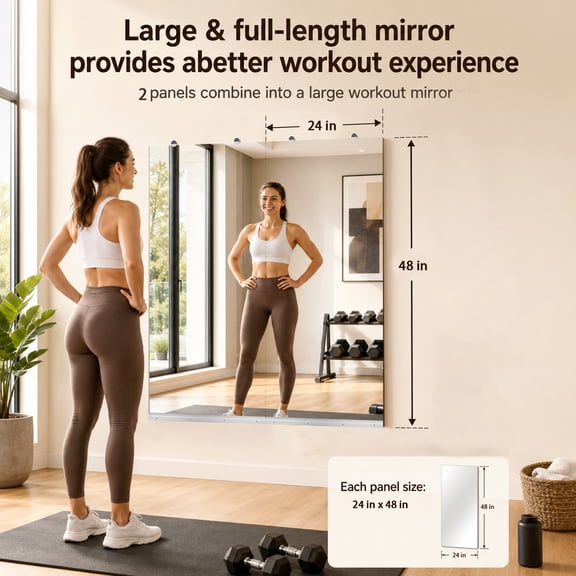Sfirey 24x48 Inch Gym Mirror 2-Pack Wall Mounted Frameless Home Studio Activity Mirror