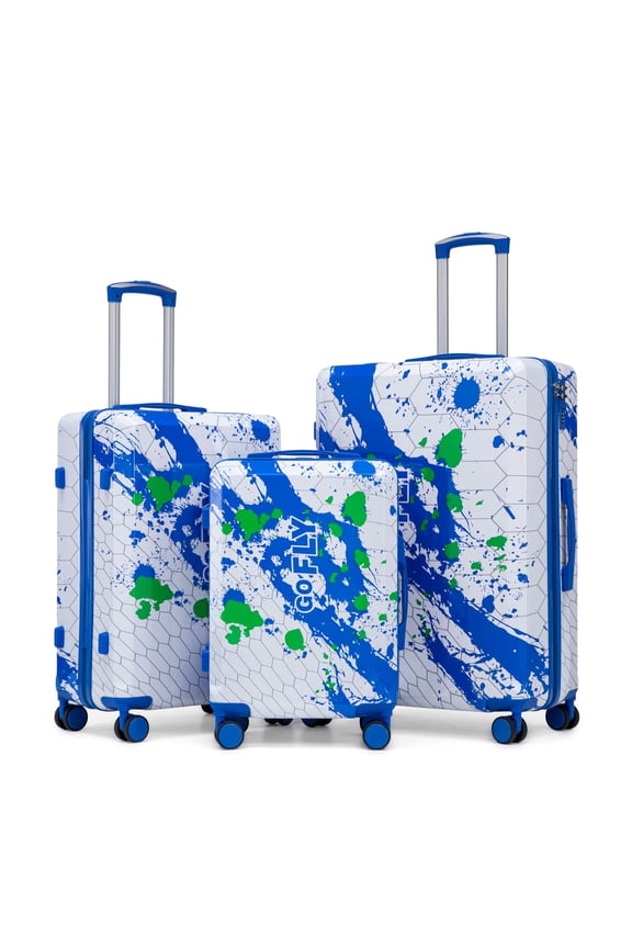 3 Piece Hardside PC Luggage Set, 20/24/28 Inch Spinner Suitcase with Pattern, Pink