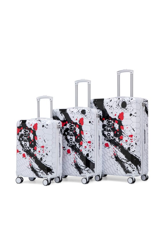 3 Piece Hardside PC Luggage Set, 20/24/28 Inch Spinner Suitcase with Pattern, Pink
