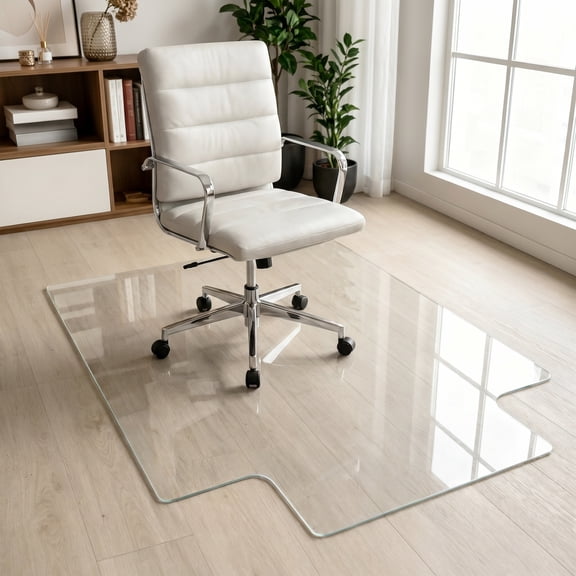 Sfirey 36x47 Inch Irregular Tempered Glass Chair Mat Clear Heavy Duty Floor Protector