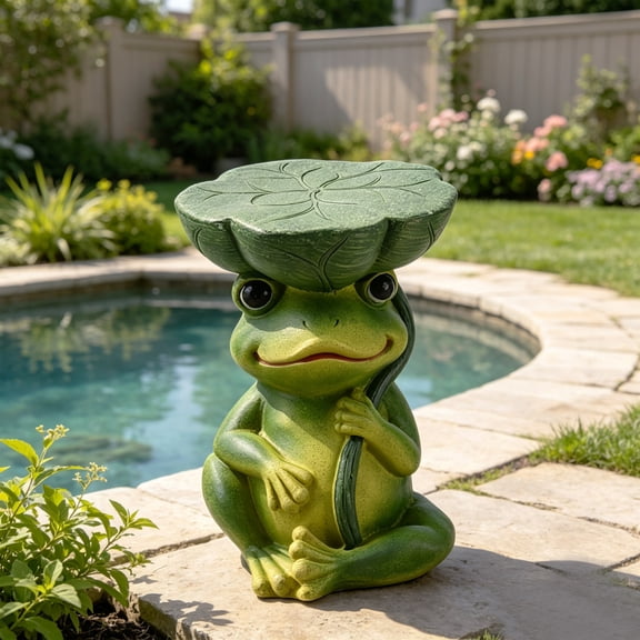 Sfirey Frog Garden Stool, 13.58" Lotus Leaf Animal Stool Magnesium Oxide Outdoor Decor