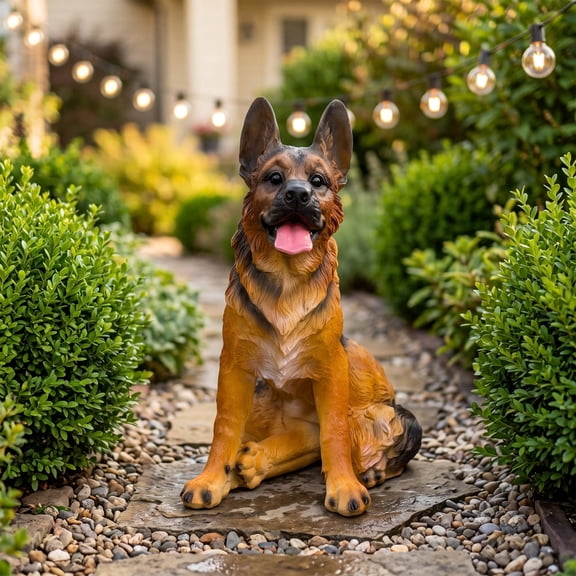 Sfirey German Shepherd Garden Statue, Resin Dog Sculpture Outdoor Yard Decor