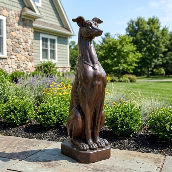 Sfirey Lifelike Greyhound Dog Statue, Dark Brown Durable Resin Puppy Figurine (11.5" H x 6.5" W)