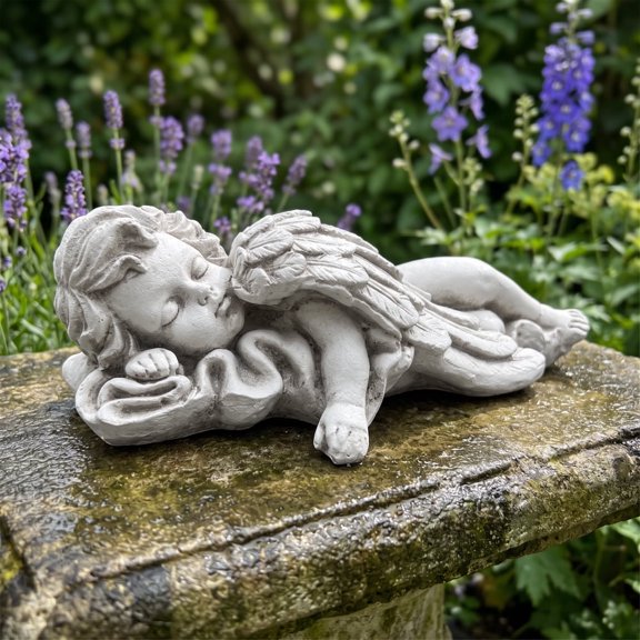 Sfirey Lying Angel Garden Statue, Magnesium Oxide Sculpture Outdoor Decor
