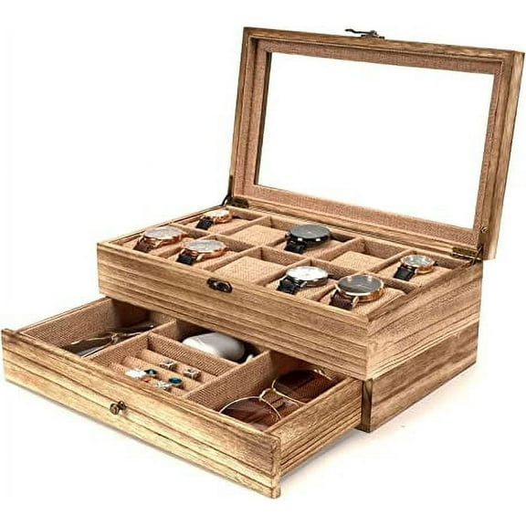 Sfugno 10 Slot Rustic Wooden Watch Box Organizer for Men with Removable Pillows