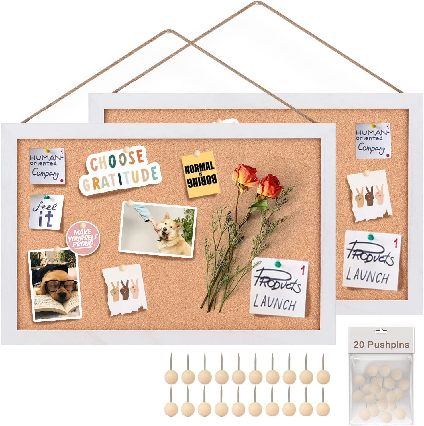 Sfugno 2 Pack Bulletin Board Wooden Frame Cork Board 16 x11 Small Cork Board for Office Decor for Girls Room Office Bedroom Kids Room