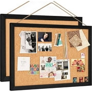Sfugno 2 Pack Bulletin Board,Wooden Frame Cork Board 16"x11" Cork Board for Office, Bedroom, Kids Room, Classroom,Black