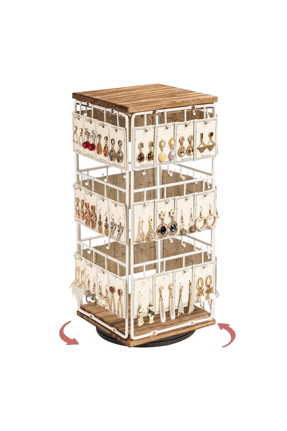 360 Rotating Earring Display Stands for Selling, Earring Rack Display Holder Stand,Jewelry Display for Vendors Selling Earring Cards,White+Brown