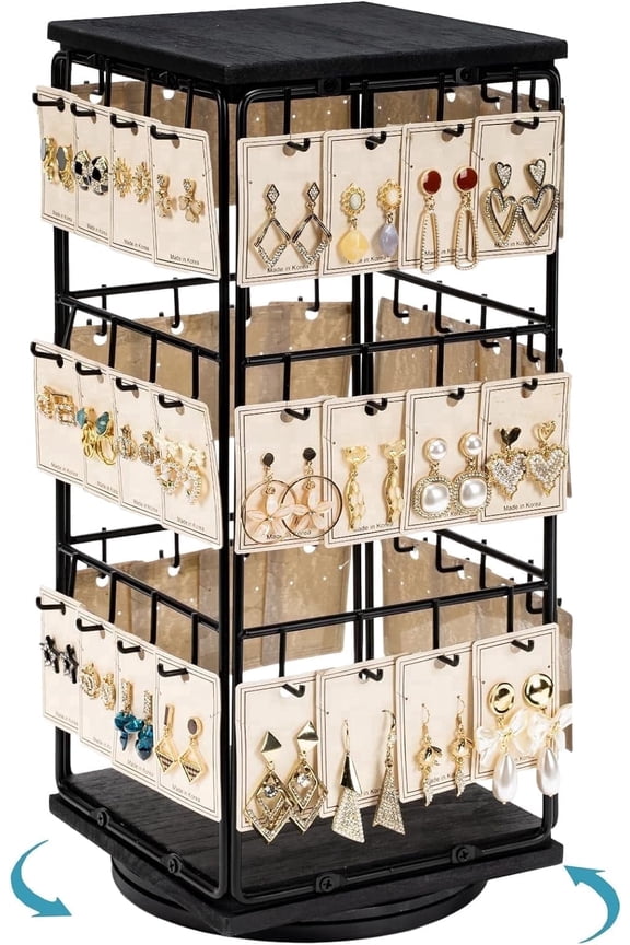 360 Rotating Earring Display Stands for Selling, Earring Rack Display Holder Stand,Jewelry Display for Vendors Selling Earring Cards,Black