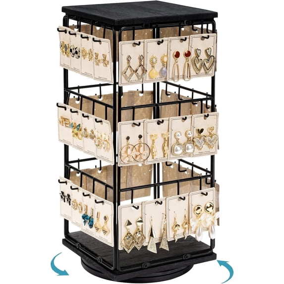Sfugno 360 Rotating Earring Display Stands for Selling, Earring Rack Display Holder Stand,Jewelry Display for Vendors Selling Earring Cards,Black