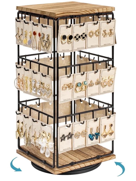 360 Rotating Earring Display Stands for Selling, Earring Rack Display Holder Stand,Jewelry Display for Vendors Selling Earring Cards,Brown