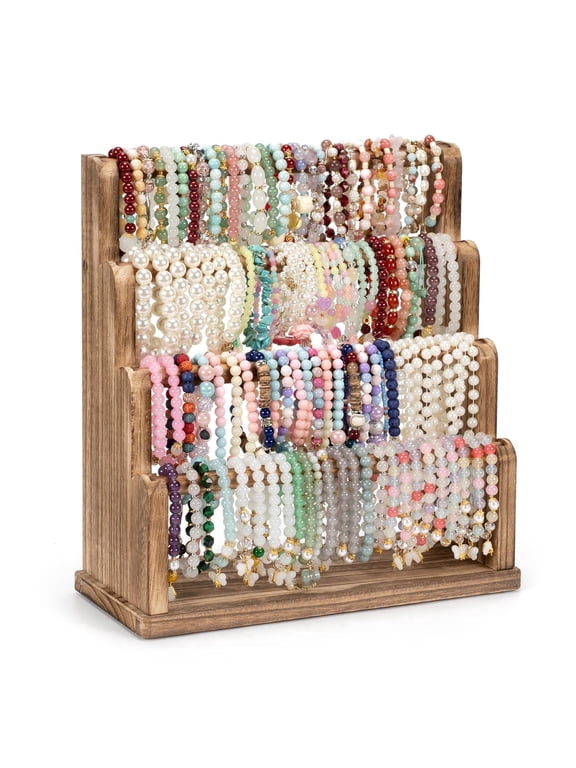 4 Tier Bracelet Holder, Bracelet Display Storage for Bangles Watch Scrunchies, Rustic Wood Jewelry Craft Shows