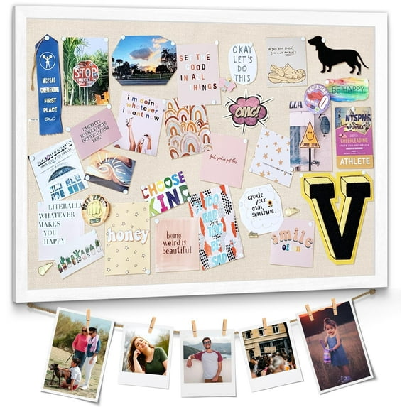 Sfugno Bulletin Board Wooden Frame Cork Board 23"x18" Corkboards for Wall and Office Decor for Girls Room, Office, Bedroom,Room, White