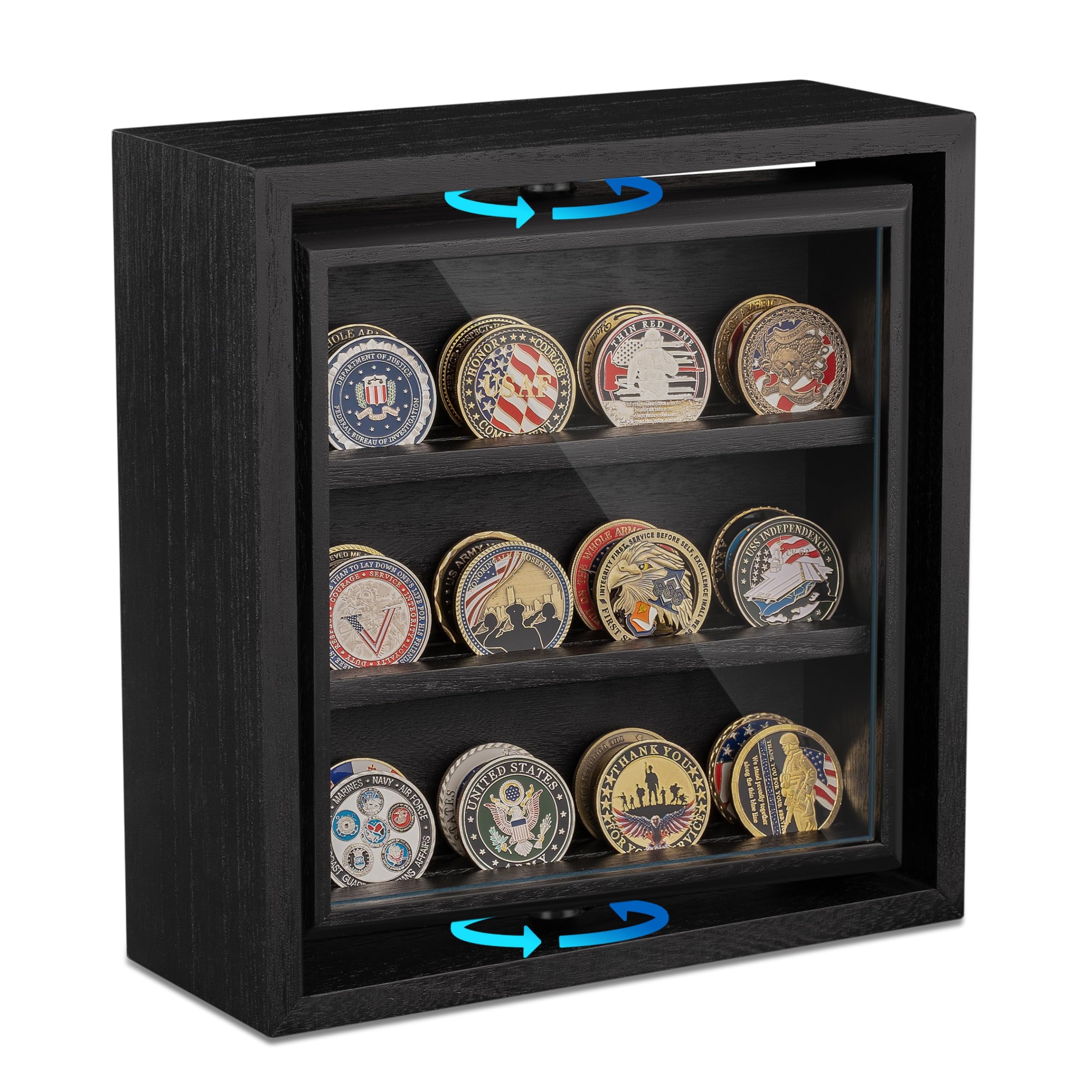 Sfugno Challenge Coin Display Wooden Double-Sided Rotatable Case