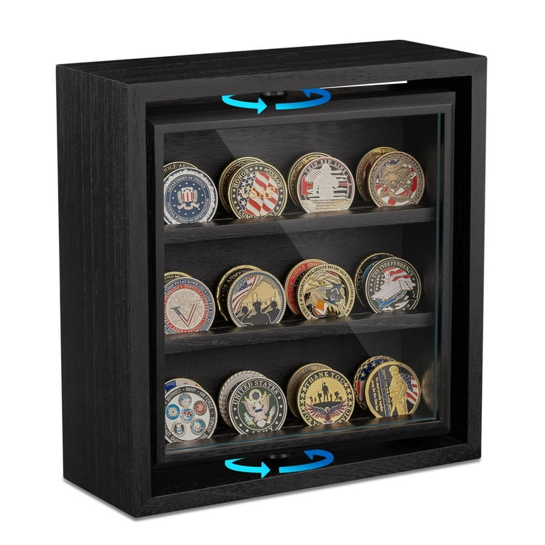 Sfugno Challenge Coin Display Wooden Double-Sided Rotatable Case