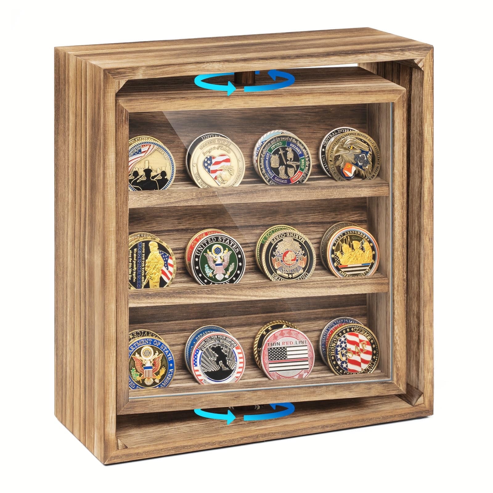 Sfugno Challenge Coin Display Wooden Double-Sided Rotatable Case