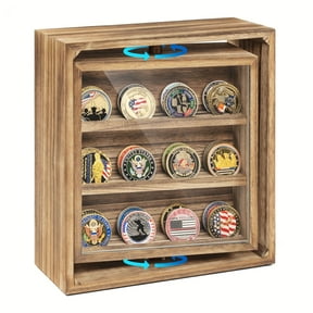 Sfugno Challenge Coin Display Wooden Double-Sided Rotatable Case Organizer Box Holds 33 Coins, Rustic Brown